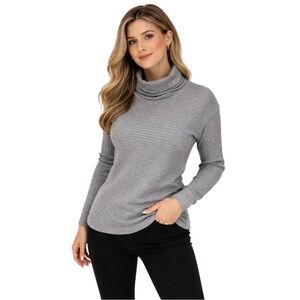 Workshop Gray Ribbed Cowl Neck Sweater